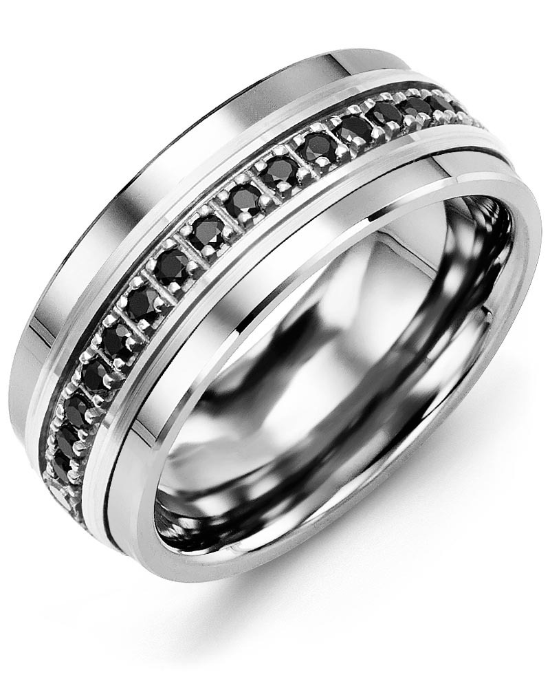 Men's & Women's Tungsten & White Gold + 17 Black Diamonds 0.34ct Wedding Band from MADANI Rings. Wedding bands, fashion rings, promise rings, made of Tungsten, Ceramic, Cobalt, and Gold. View the collection at madanirings.com