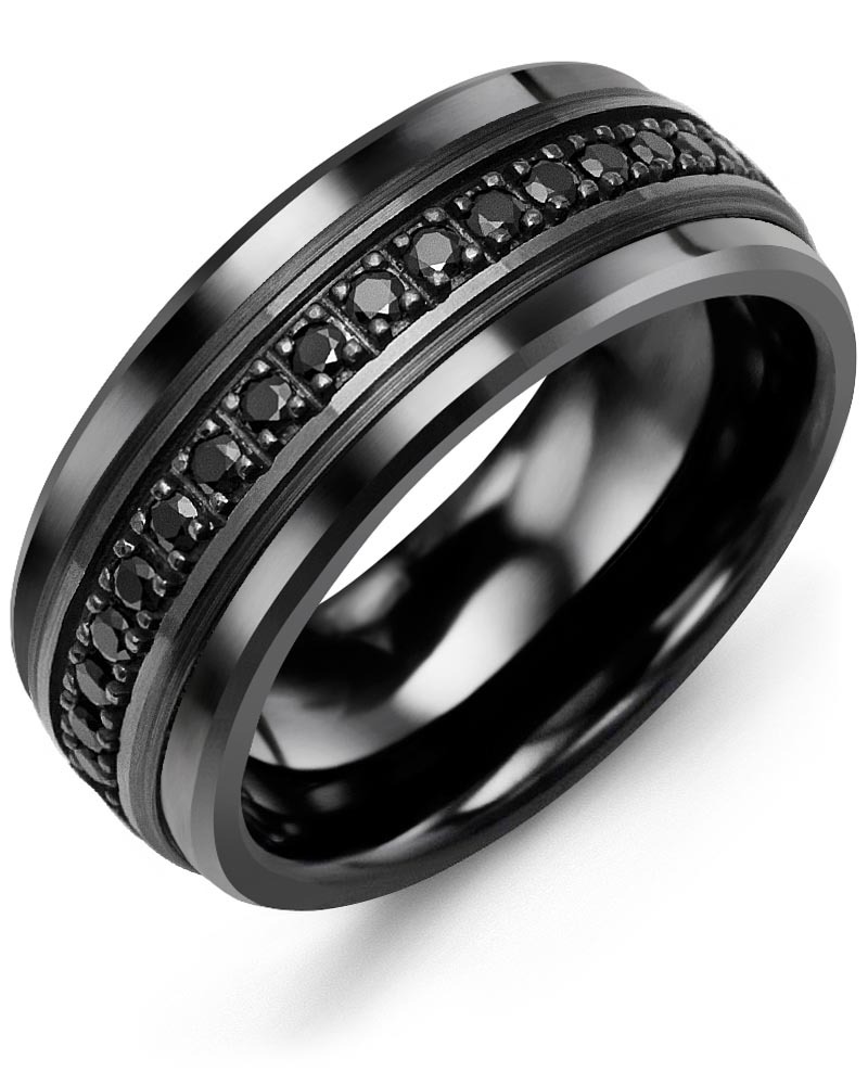 Men's & Women's Black Ceramic & Black Gold + 17 Black Diamonds 0.34ct Wedding Band from MADANI Rings. Wedding bands, fashion rings, promise rings, made of Tungsten, Ceramic, Cobalt, and Gold. View the collection at madanirings.com