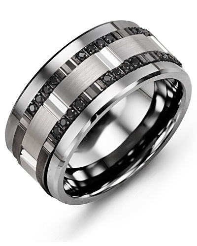 Men's Monochrome Wide Black Diamond Wedding Ring in Cobalt White/Black ...
