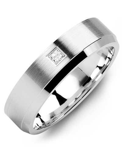 14k Solid White Gold 6 mm Round Cut Diamond Men's Wedding Band Ring 