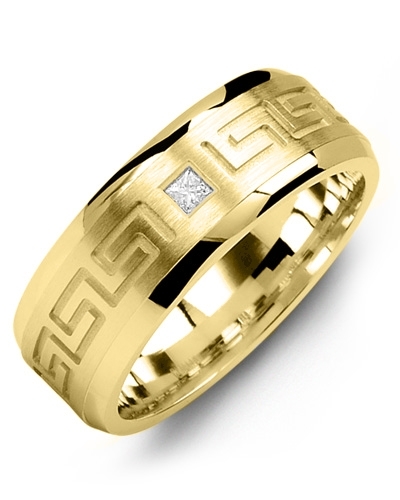 Men's Ancient Greek Key Diamond Beveled Wedding Ring