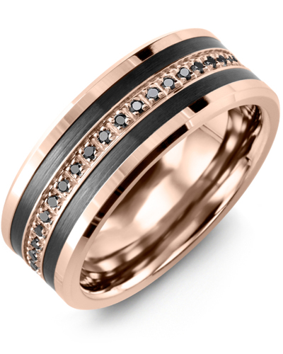 Men's & Women's Rose Gold & Black Ceramic + 21 Black Diamonds 0.21ct Wedding Band