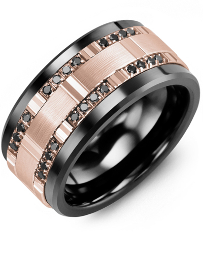 Men's & Women's Black Ceramic & Rose Gold + 24 Black Diamonds 0.24ct Wedding Band