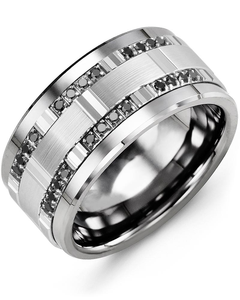 Men's & Women's Tungsten & White Gold + 24 Black Diamonds 0.24ct Wedding Band from MADANI Rings. Wedding bands, fashion rings, promise rings, made of Tungsten, Ceramic, Cobalt, and Gold. View the collection at madanirings.com