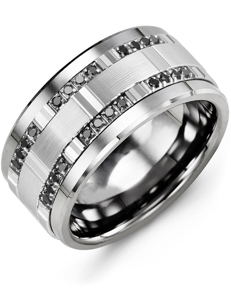 Men's & Women's Tungsten & White Gold + 24 Black Diamonds 0.24ct Wedding Band from MADANI Rings. Wedding bands, fashion rings, promise rings, made of Tungsten, Ceramic, Cobalt, and Gold. View the collection at madanirings.com