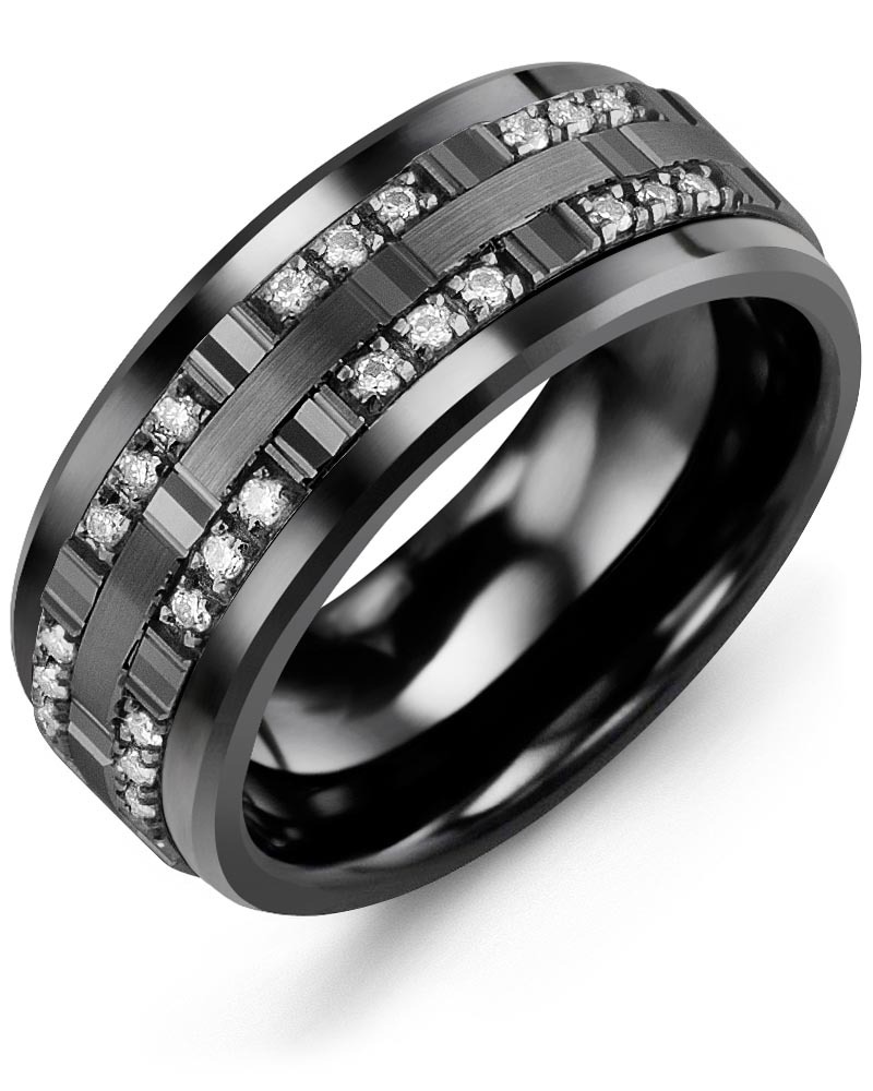 Men's & Women's Black Ceramic & Black Gold + 24 Diamonds 0.24ct Wedding Band from MADANI Rings. Wedding bands, fashion rings, promise rings, made of Tungsten, Ceramic, Cobalt, and Gold. View the collection at madanirings.com