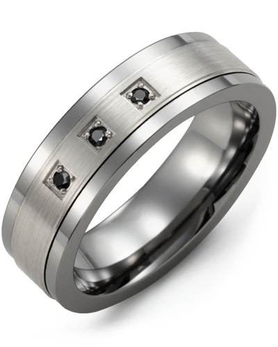 Men's & Women's Tungsten & White Gold + 3 Black Diamonds 0.06ct Wedding Band from MADANI Rings. Wedding bands, fashion rings, promise rings, made of Tungsten, Ceramic, Cobalt, and Gold. View the collection at madanirings.com