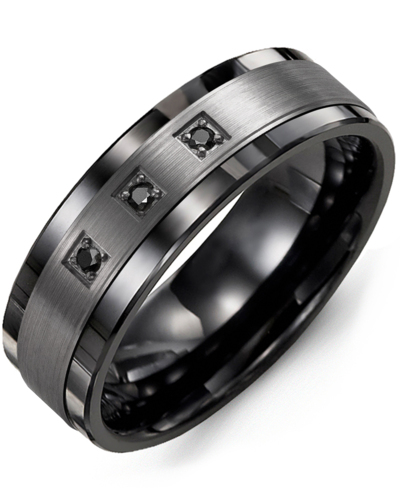 Men's & Women's Black Ceramic & Black Gold + 3 Black Diamonds 0.06ct Wedding Band from MADANI Rings. Wedding bands, fashion rings, promise rings, made of Tungsten, Ceramic, Cobalt, and Gold. View the collection at madanirings.com