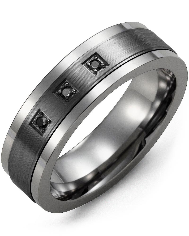 Men's & Women's Tungsten & Black Gold + 3 Black Diamonds 0.06ct Wedding Band
