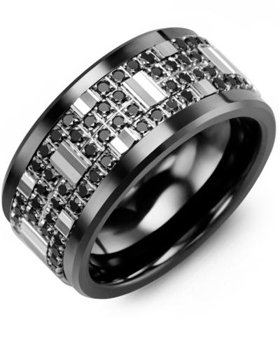 Men's & Women's Black Ceramic & White Gold + 56 Black Diamonds 0.56ct Wedding Band