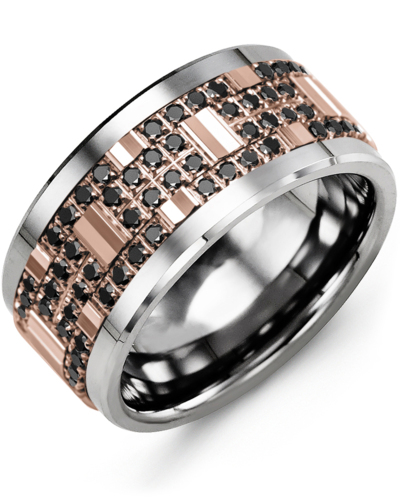 Men's & Women's Tungsten & Rose Gold + 56 Black Diamonds 0.56ct Wedding Band