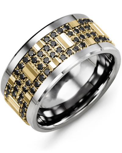 Men's & Women's Tungsten & Yellow Gold + 56 Black Diamonds 0.56ct Wedding Band