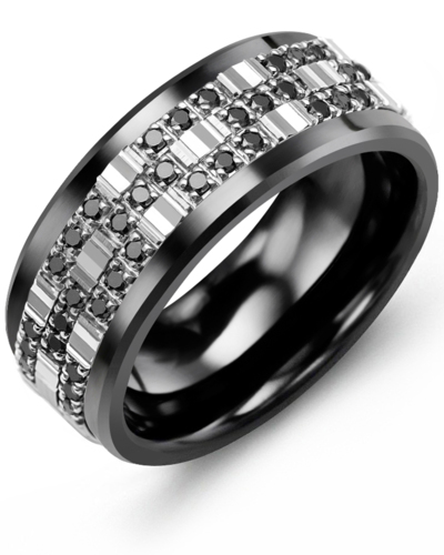 Men's & Women's Black Ceramic & White Gold + 42 Black Diamonds 0.42ct Wedding Band