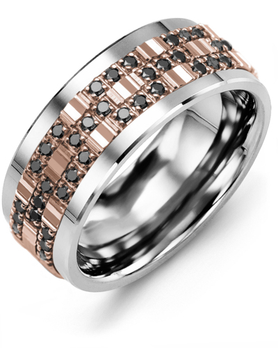 Men's & Women's Tungsten & Rose Gold + 42 Black Diamonds 0.42ct Wedding Band