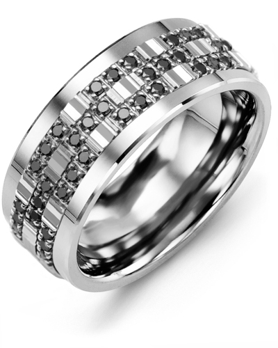 Men's & Women's Tungsten & White Gold + 42 Black Diamonds 0.42ct Wedding Band