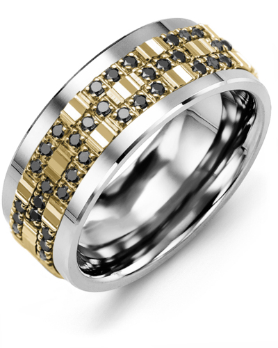 Men's & Women's Tungsten & Yellow Gold + 42 Black Diamonds 0.42ct Wedding Band