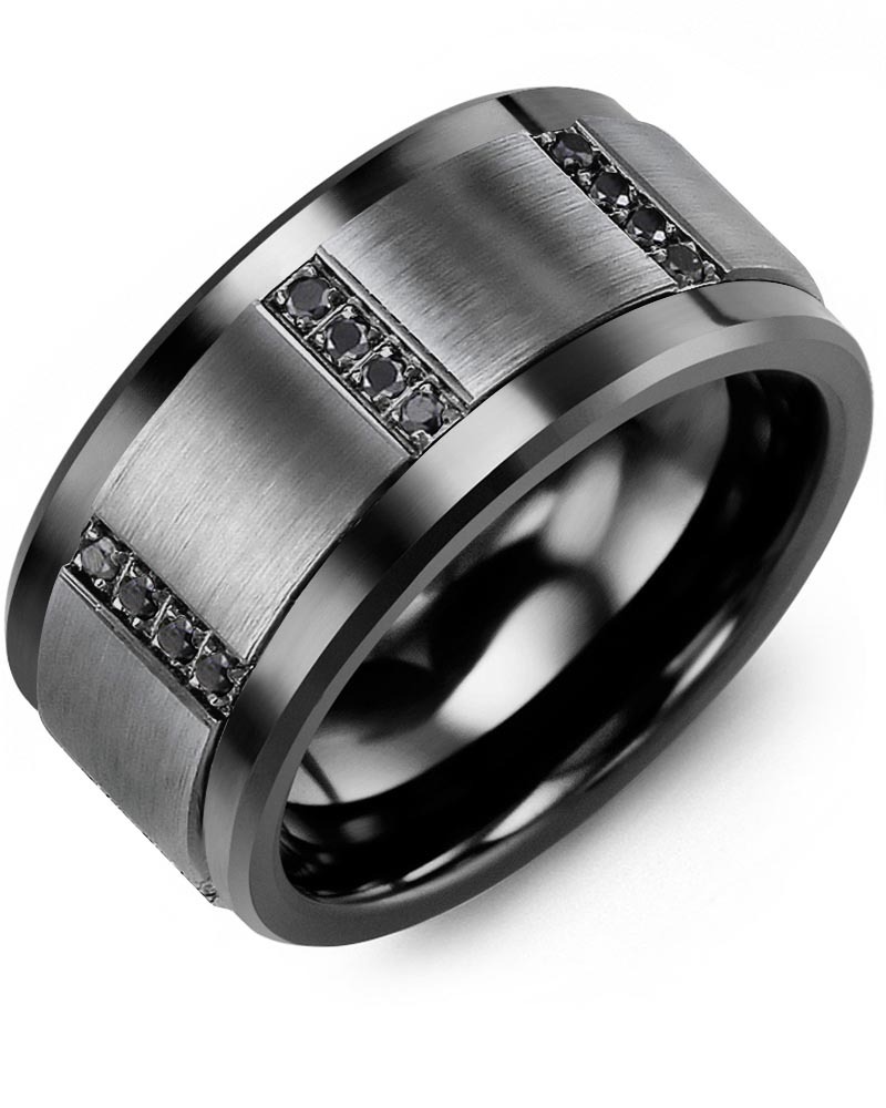 Men's & Women's Black Ceramic & Black Gold + 16 Black Diamonds 0.16ct Wedding Band