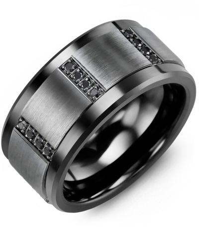 Men's & Women's Black Ceramic & Black Gold + 6 Black Diamonds 0.12ct Wedding Band