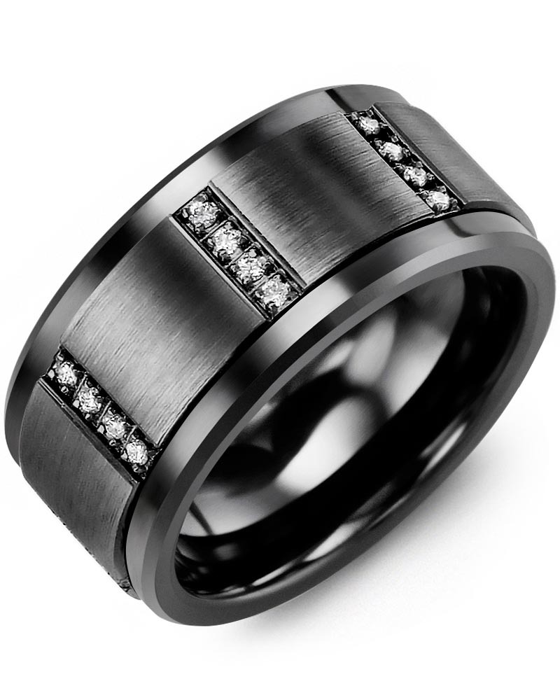 Men's & Women's Black Ceramic & Black Gold + 12 Diamonds 0.12ct Wedding Band from MADANI Rings. Wedding bands, fashion rings, promise rings, made of Tungsten, Ceramic, Cobalt, and Gold. View the collection at madanirings.com