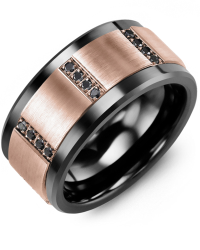Men's & Women's Black Ceramic & Rose Gold + 16 Black Diamonds 0.16ct Wedding Band
