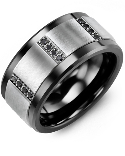Men's & Women's Black Ceramic & White Gold + 16 Black Diamonds 0.16ct Wedding Band