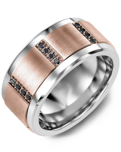 Men's & Women's Tungsten & Rose Gold + 16 Black Diamonds 0.16ct Wedding Band