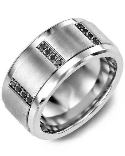 Men's & Women's Tungsten & White Gold + 16 Black Diamonds 0.16ct Wedding Band from MADANI Rings. Wedding bands, fashion rings, promise rings, made of Tungsten, Ceramic, Cobalt, and Gold. View the collection at madanirings.com