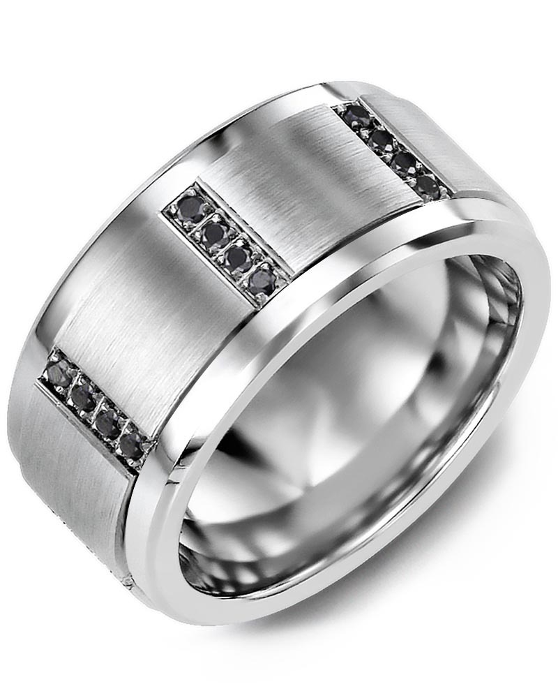 Men's & Women's Tungsten & White Gold + 16 Black Diamonds 0.16ct Wedding Band from MADANI Rings. Wedding bands, fashion rings, promise rings, made of Tungsten, Ceramic, Cobalt, and Gold. View the collection at madanirings.com