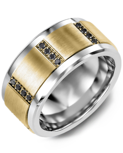 Men's & Women's Tungsten & Yellow Gold + 16 Black Diamonds 0.16ct Wedding Band
