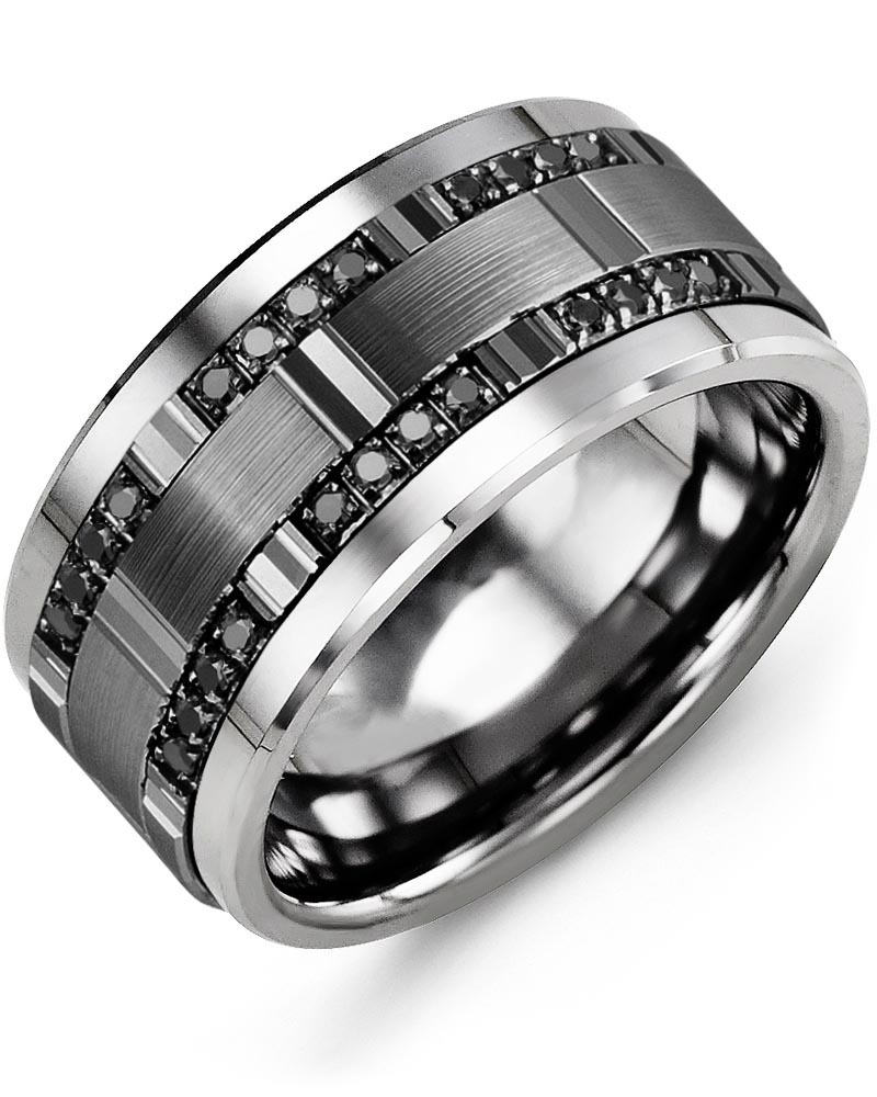 Men's & Women's Tungsten & Black Gold + 24 Black Diamonds 0.24ct Wedding Band
