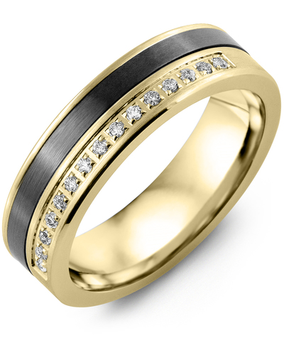 Men's & Women's Yellow Gold & Black Ceramic + 15 Lab Grown Diamonds 0.15ct Wedding Band
