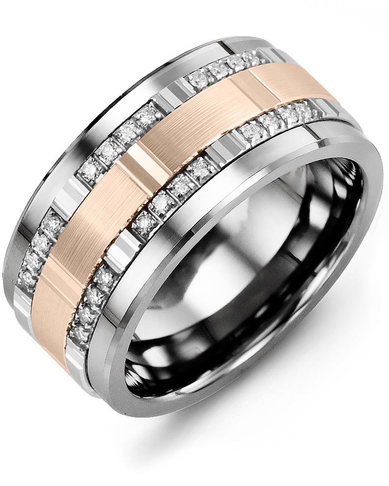 Men's & Women's Tungsten & White/Rose Gold + 24 Lab Grown Diamonds 0.24ct Wedding Band