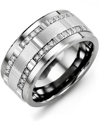 Men's & Women's Tungsten & White Gold + 24 Lab Grown Diamonds 0.24ct Wedding Band