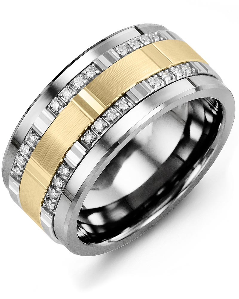 Men's & Women's Tungsten & White/Yellow Gold + 24 Lab Grown Diamonds 0.24ct Wedding Band