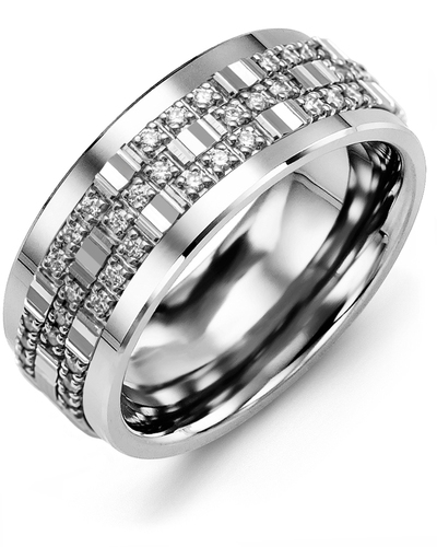 Men's & Women's Cobalt & White Gold + 42 Lab Grown Diamonds 0.42ct Wedding Band