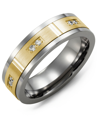 Men's & Women's Tungsten & Yellow Gold + 12 Lab Grown Diamonds 0.24ct Wedding Band