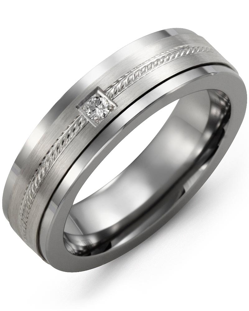 Men's & Women's Cobalt & White Gold + 1 Lab Grown Diamond 0.05ct Wedding Band