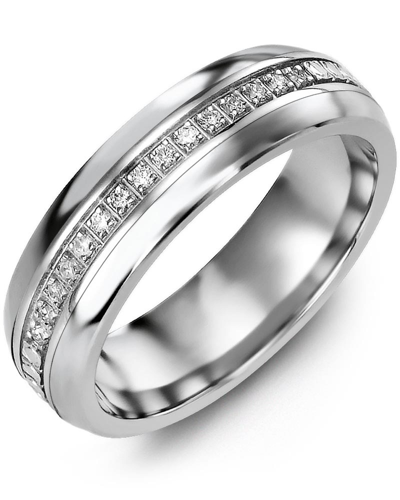Men's & Women's Tungsten Half Round & White Gold + 21 Lab Grown Diamonds 0.21ct Wedding Band