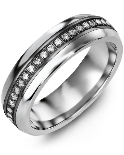 Men's & Women's Tungsten Half Round & Black Gold + 21 Lab Grown Diamonds 0.21ct Wedding Band