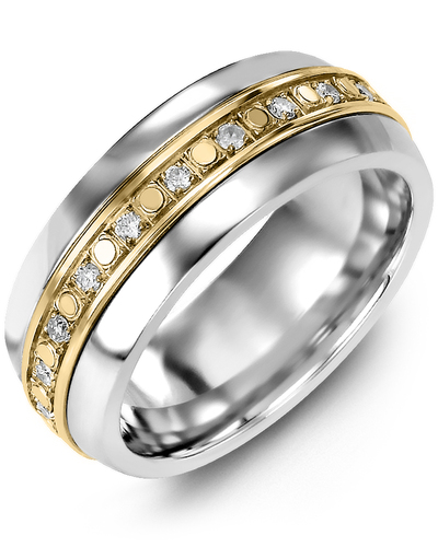 Men's & Women's Tungsten Half Round & Yellow Gold + 18 Lab Grown Diamonds 0.36ct Wedding Band