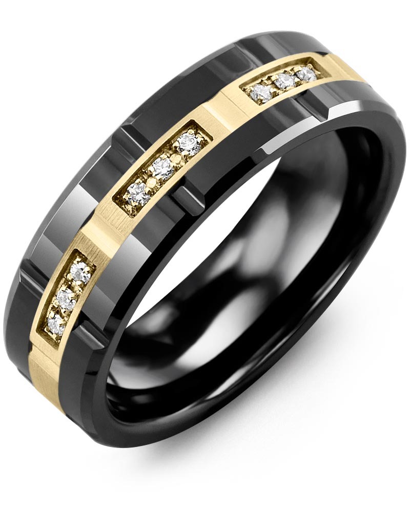 Men's Trio Lab Diamond Grooved Wedding Band