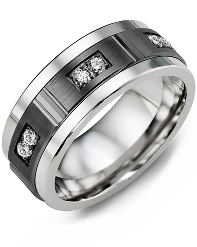 Men's & Women's Tungsten & Black Gold + 6 Lab Grown Diamonds 0.18ct Wedding Band