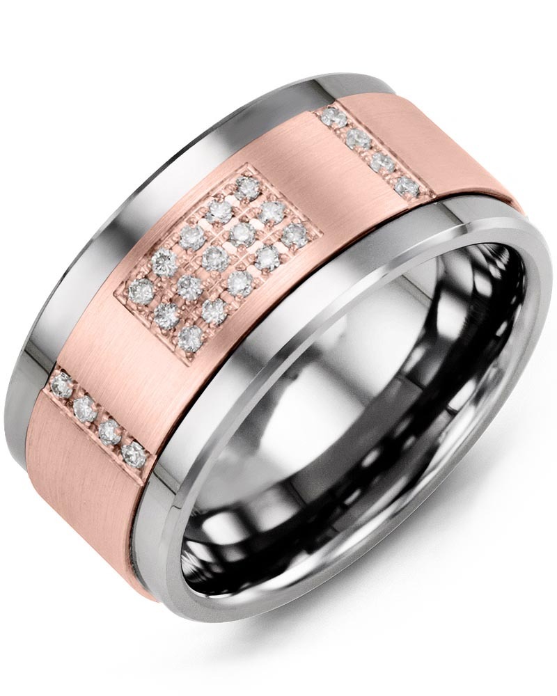 Men's & Women's Tungsten & Rose Gold + 23 Lab Grown Diamonds 0.23ct Wedding Band