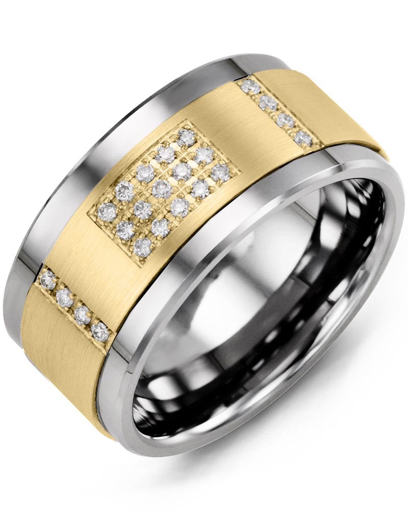 Men's & Women's Tungsten & Yellow Gold + 23 Lab Grown Diamonds 0.23ct Wedding Band