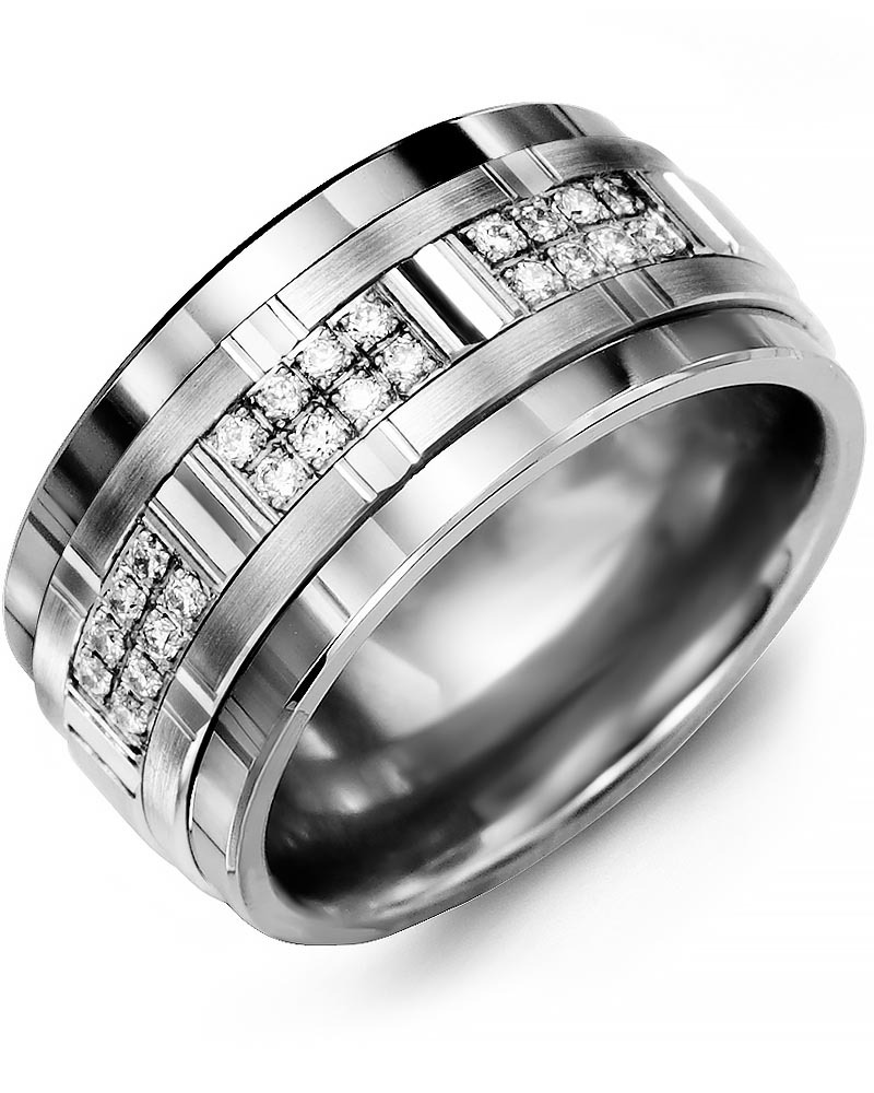 Men's & Women's Tungsten & White Gold + 24 Lab Grown Diamonds 0.24ct Wedding Band
