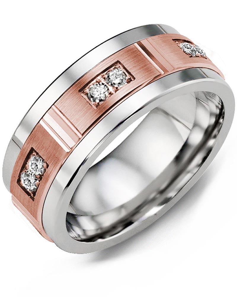 Men's & Women's Tungsten & Rose Gold + 6 Lab Grown Diamonds 0.18ct Wedding Band