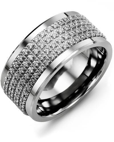 Men's & Women's Tungsten & White Gold + 180 Lab Grown Diamonds 1.80ct Wedding Band