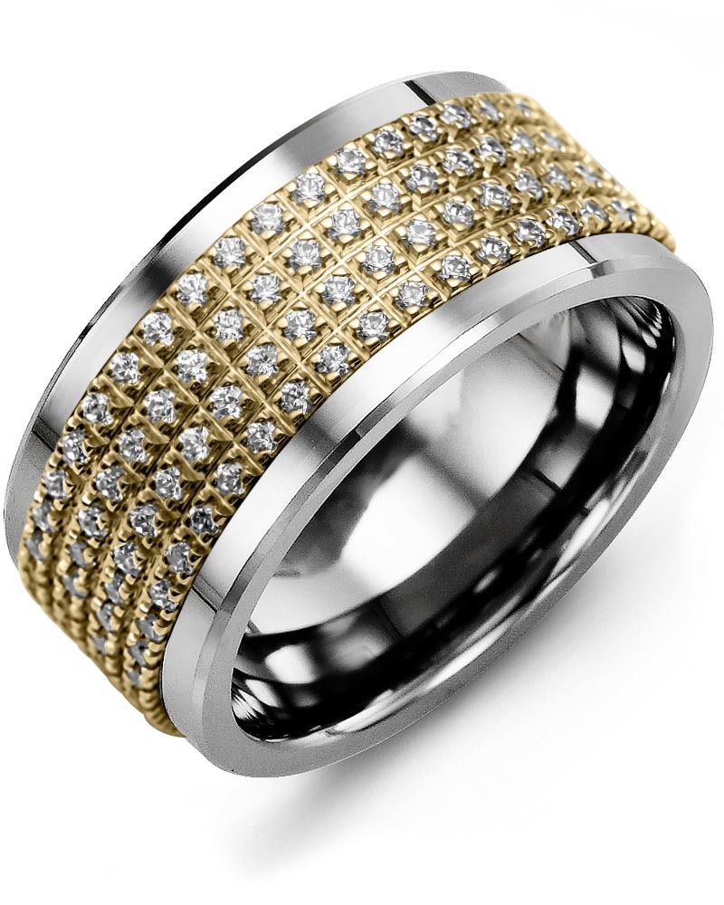 Men's & Women's Tungsten & Yellow Gold + 180 Lab Grown Diamonds 1.80ct Wedding Band