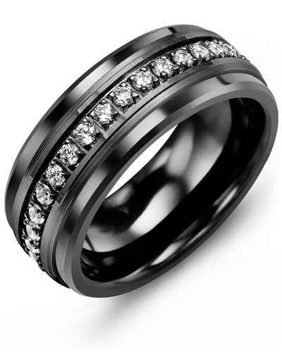 Men's & Women's Black Ceramic & Black Gold + 17 Lab Grown Diamonds 0.51ct Wedding Band