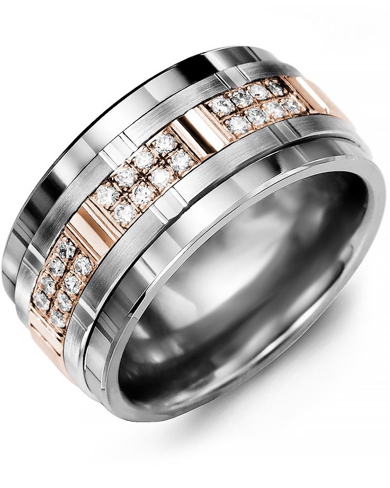 Men's & Women's Tungsten & White/Rose Gold + 24 Lab Grown Diamonds 0.24ct Wedding Band